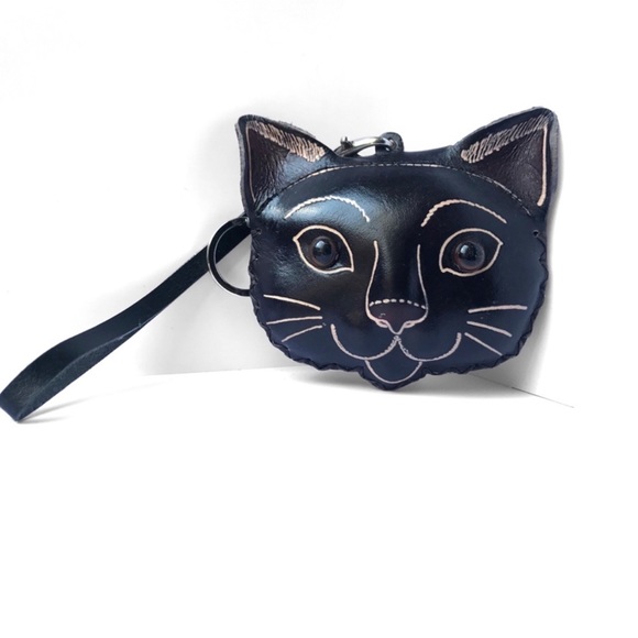 2 LEFT! Handmade Handcrafted Mini Black Cat Genuine Leather Coin Purse - Picture 2 of 5